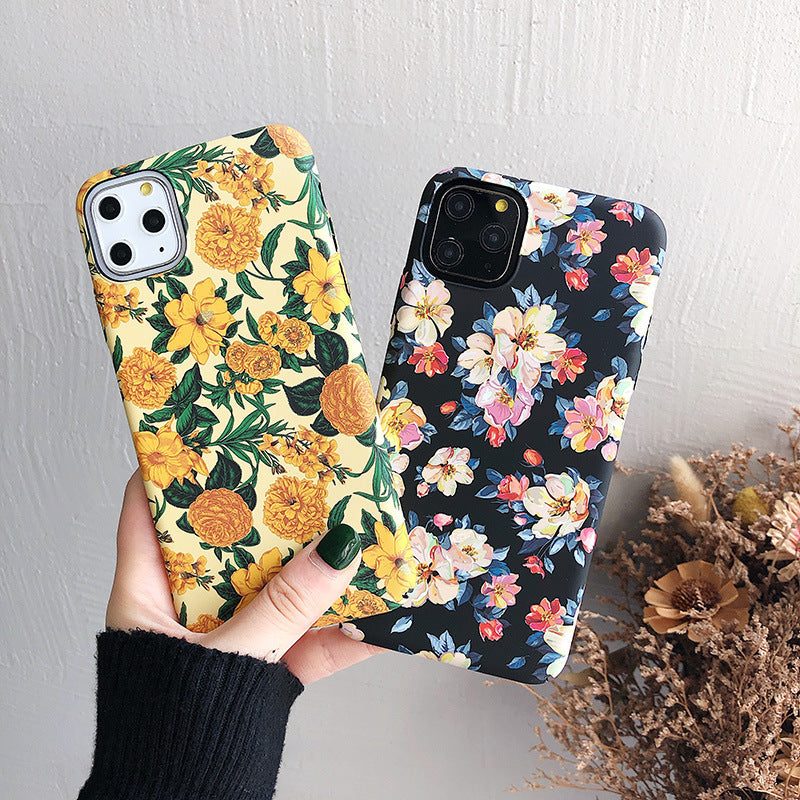 Oil painting flower phone case ink flower frosted luminous skin feel hard shell