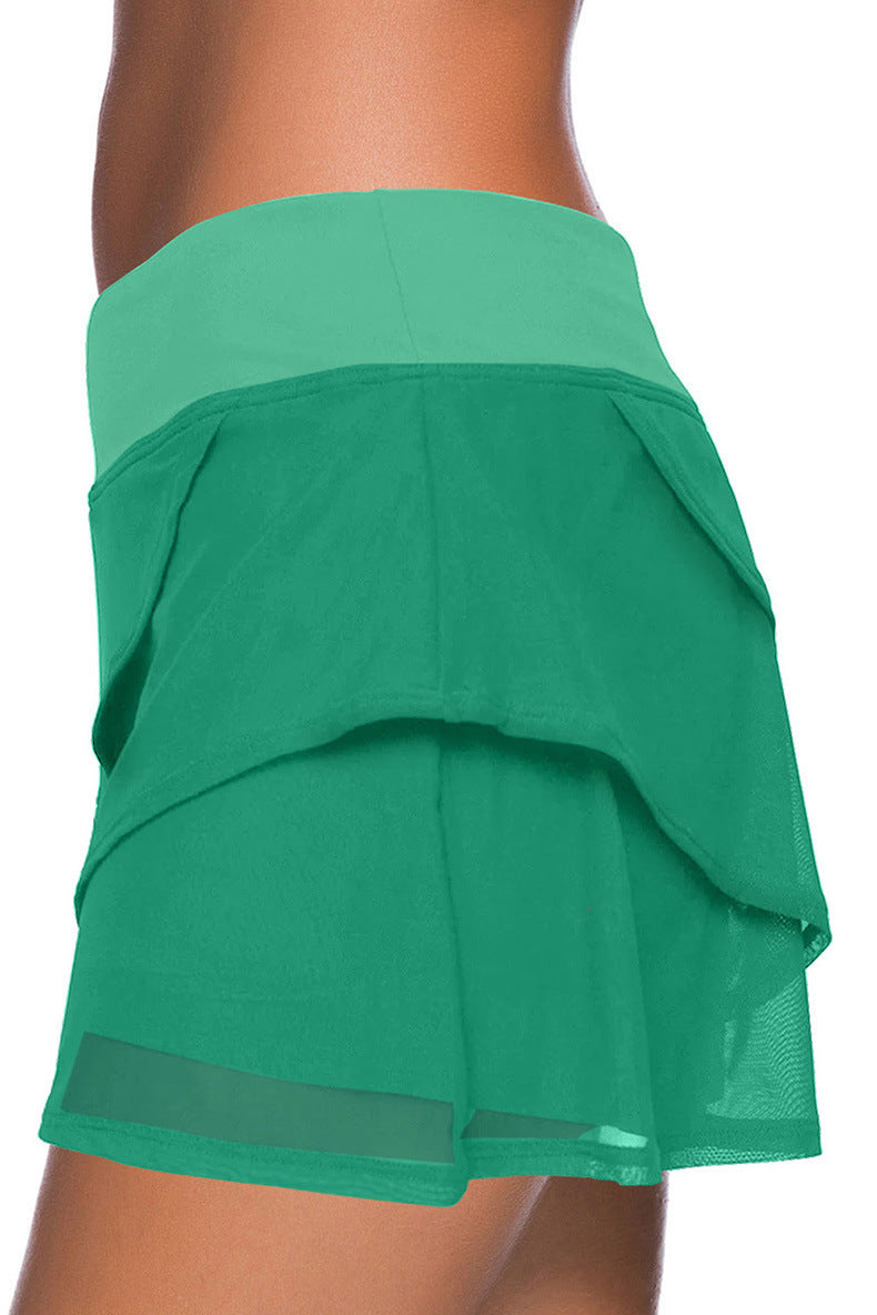 Pure Color Ruffles High Waist Swimming Trunks For Women
