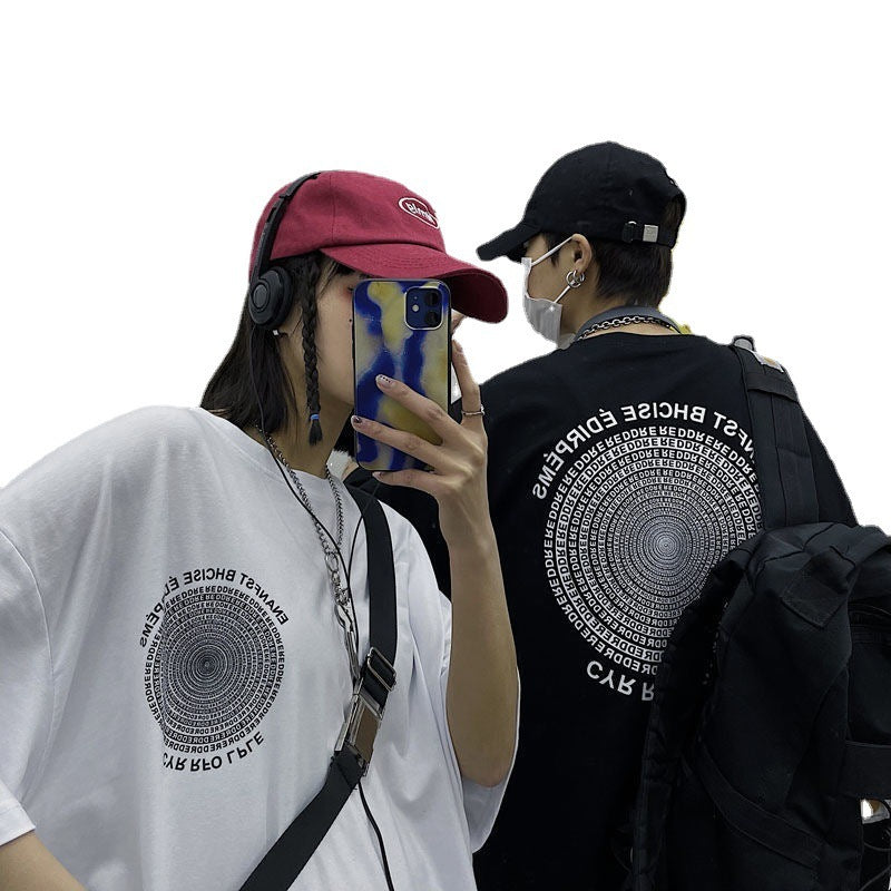 Fashion Loose Circle Full Print Summer Short-sleeved T-shirt