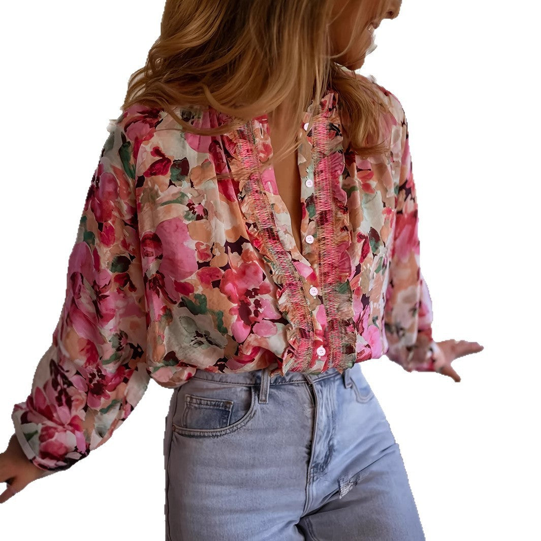 Idle Style Printed Round Neck Shirt Top