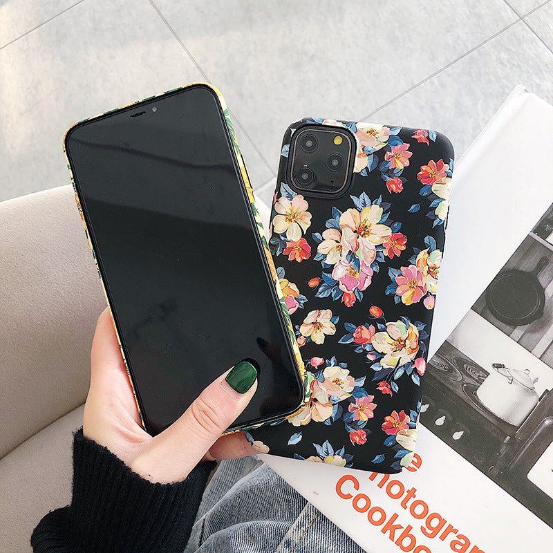 Oil painting flower phone case ink flower frosted luminous skin feel hard shell