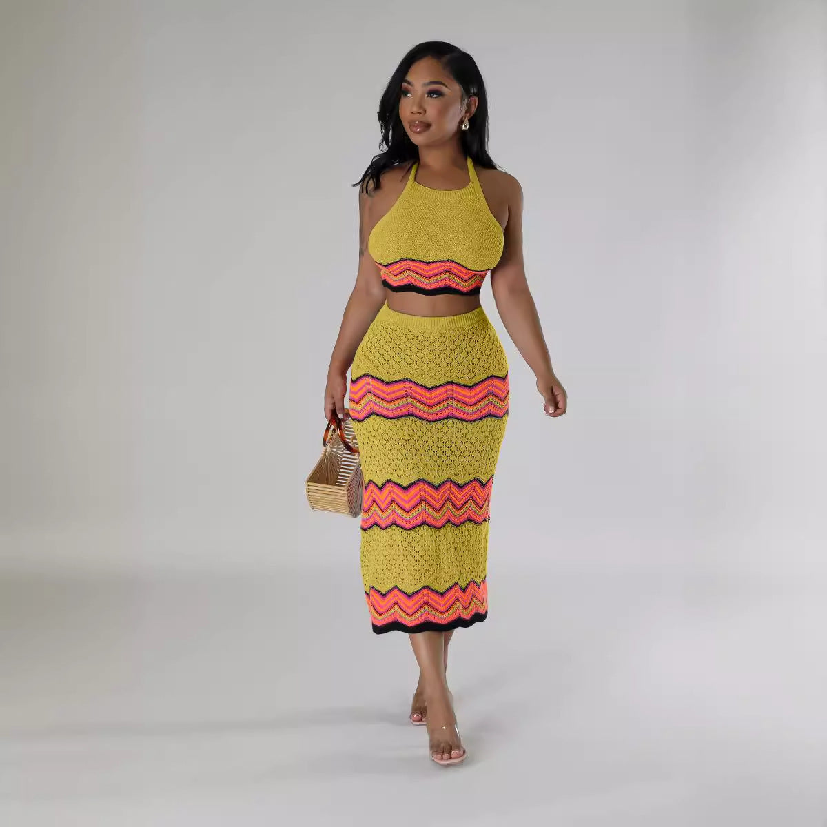 Women's Knitted Sports Casual Skirt Vest Sweater Long-sleeved Suit