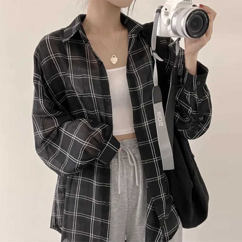 Color-contrast Check Sun Protection Shirt Women's Shirt Coat