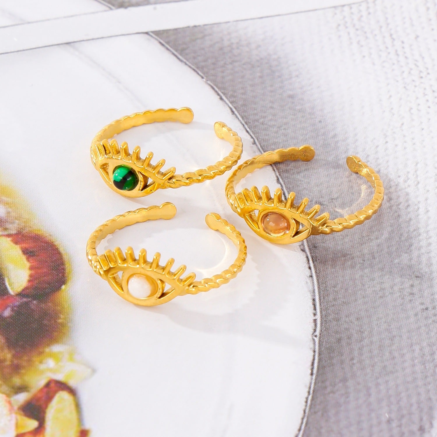 18K Gold Wisdom Eye Gemstone Inlaid Ring
