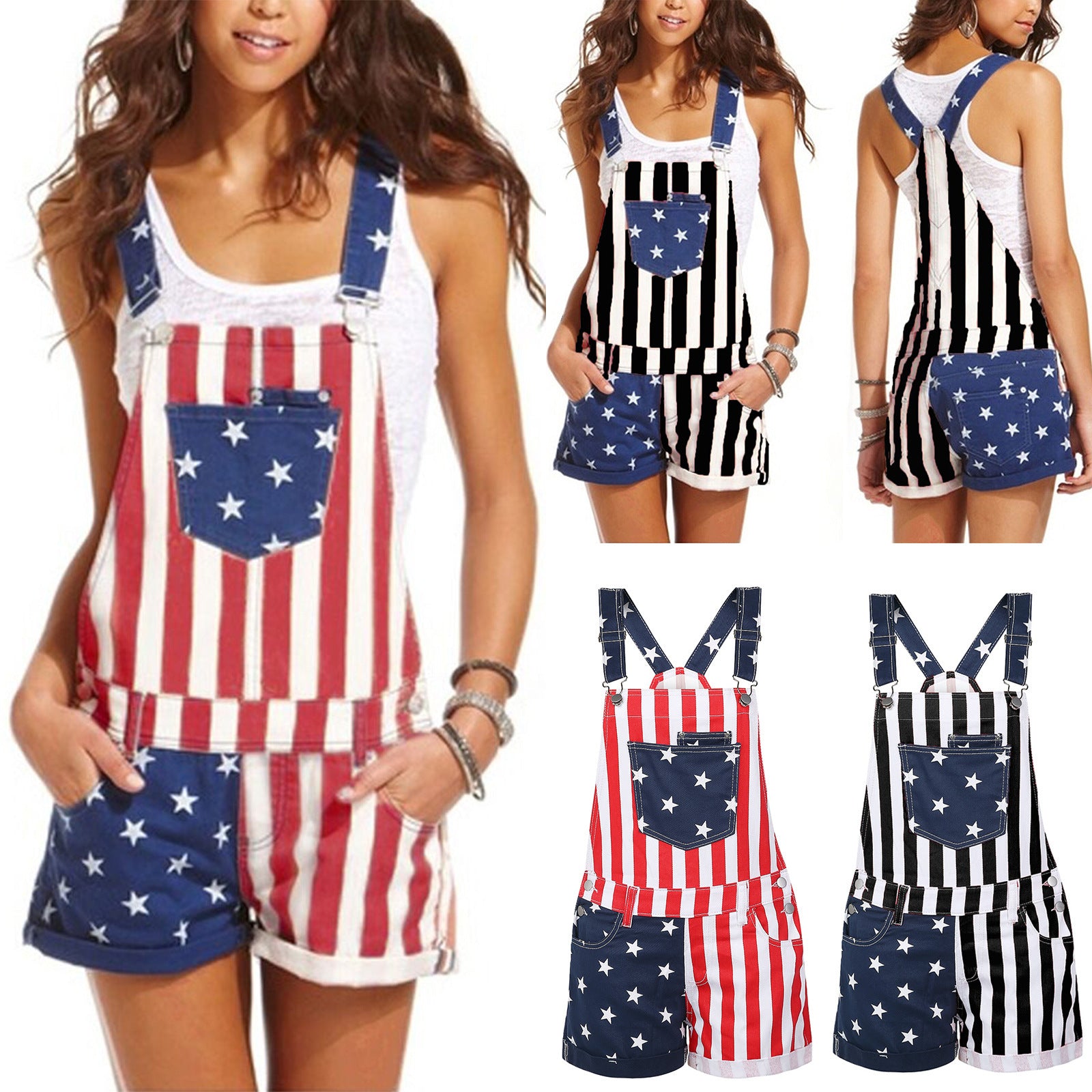 American Independence Day Flag Suspender Pants