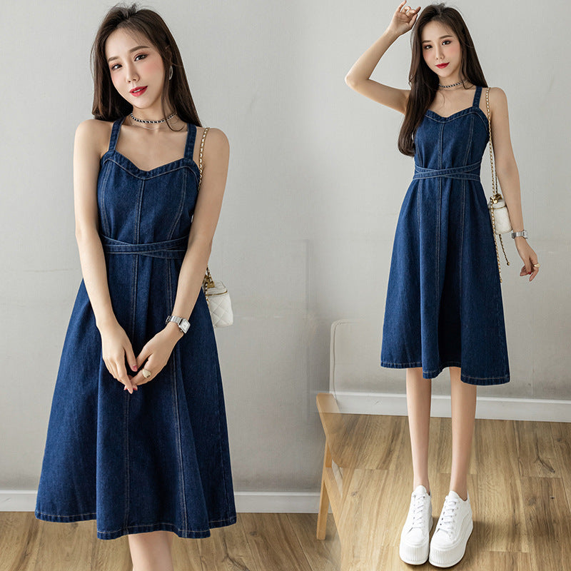Summer Plus Size Waist Trimming Denim Suspender Skirt
