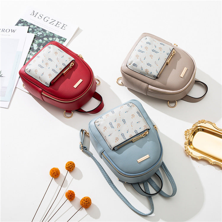 Fashion small printed zipper dual-use backpack