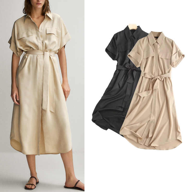 Loose Long With Belt Pocket Shirt Dress