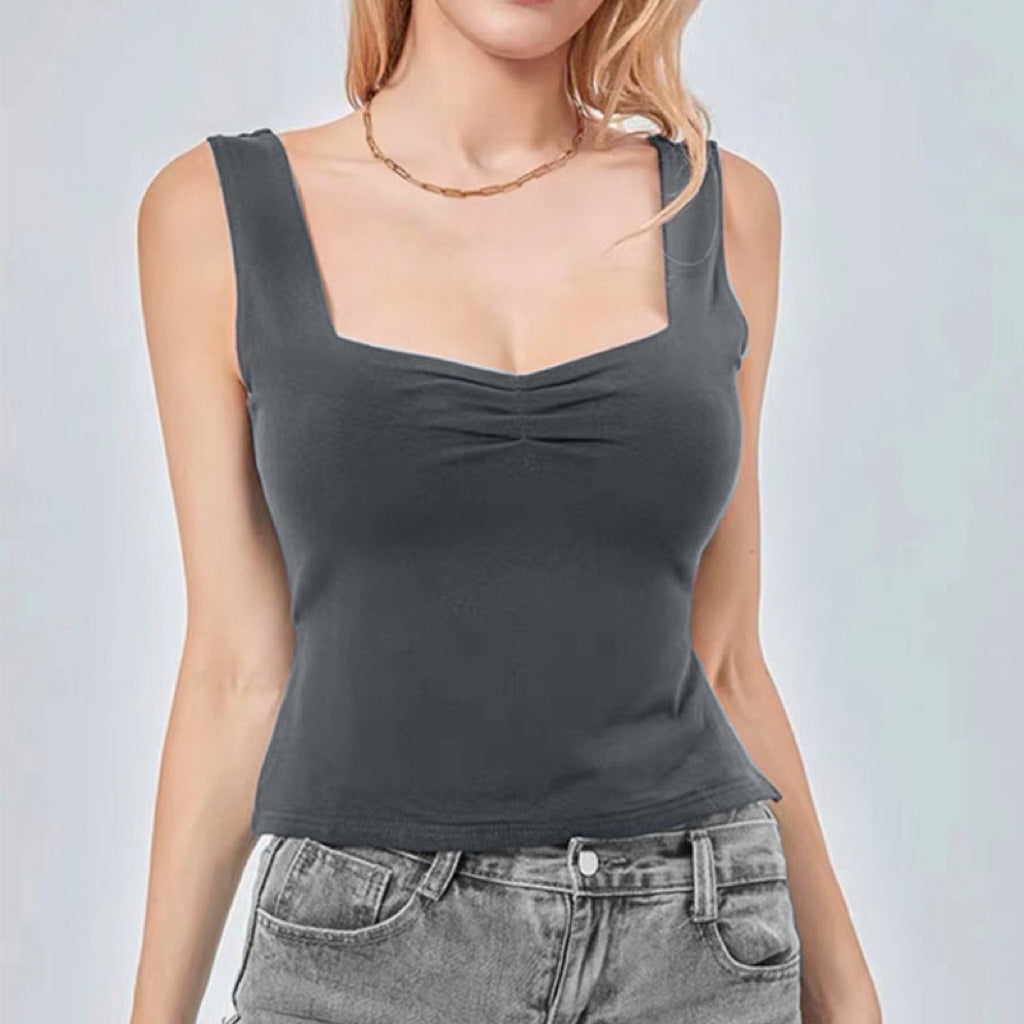 Backless Underwaist Solid Color Square Collar Split Double-layer Vest