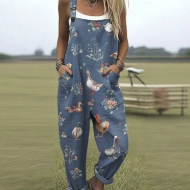 Summer Digital 3D Printing Buttons Casual Suspender Trousers Suspenders