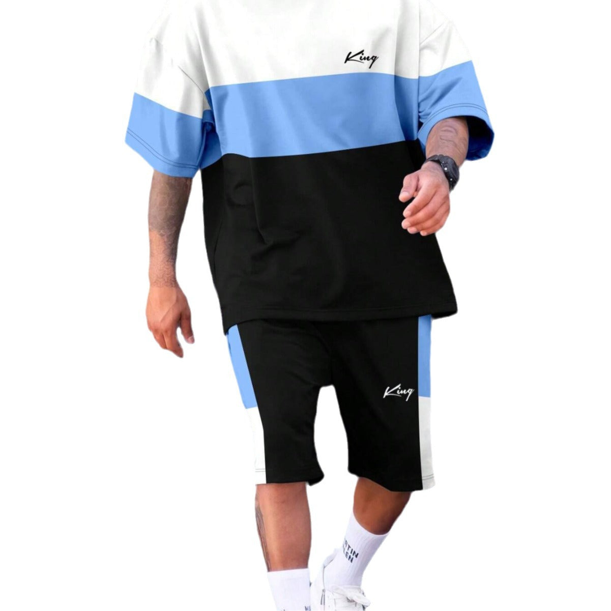 Sports Suit Fashion Short Sleeve Color Block Stitching Shorts Suit