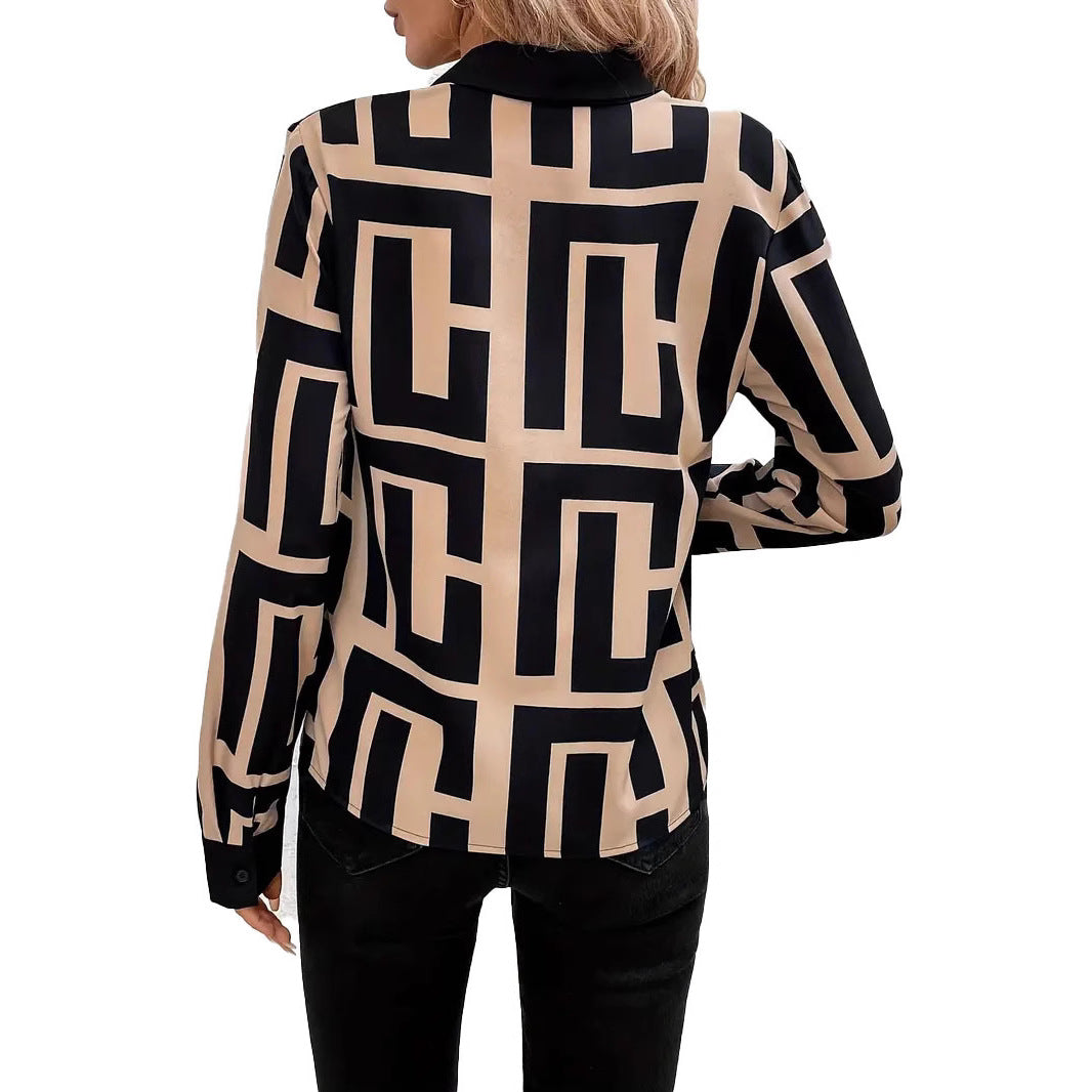 Spring And Summer Geometric Pattern Black Women's Top