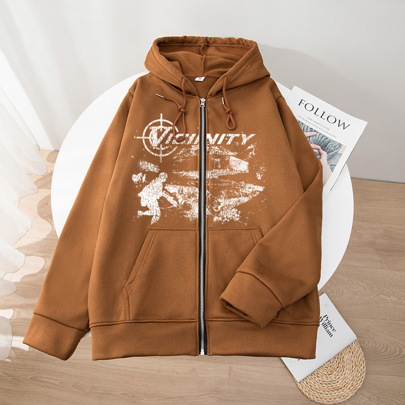 European And American Fashion Geo-neighbor Printed Zipper Sweater