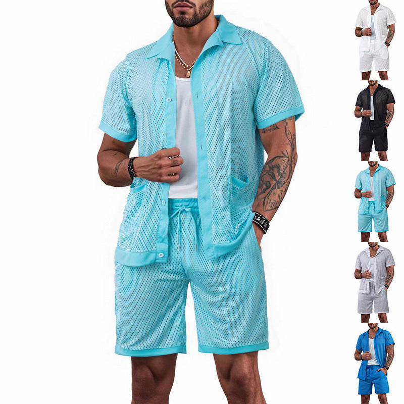 Design Beach Hawaii See-through Dress Short Sleeve Cardigan Shorts Suit