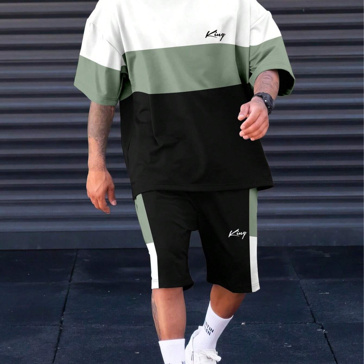 Sports Suit Fashion Short Sleeve Color Block Stitching Shorts Suit