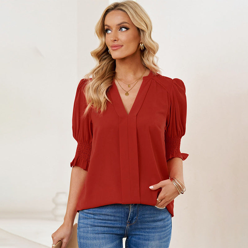 Shiying New V-neck Half Sleeve Shirt For Women