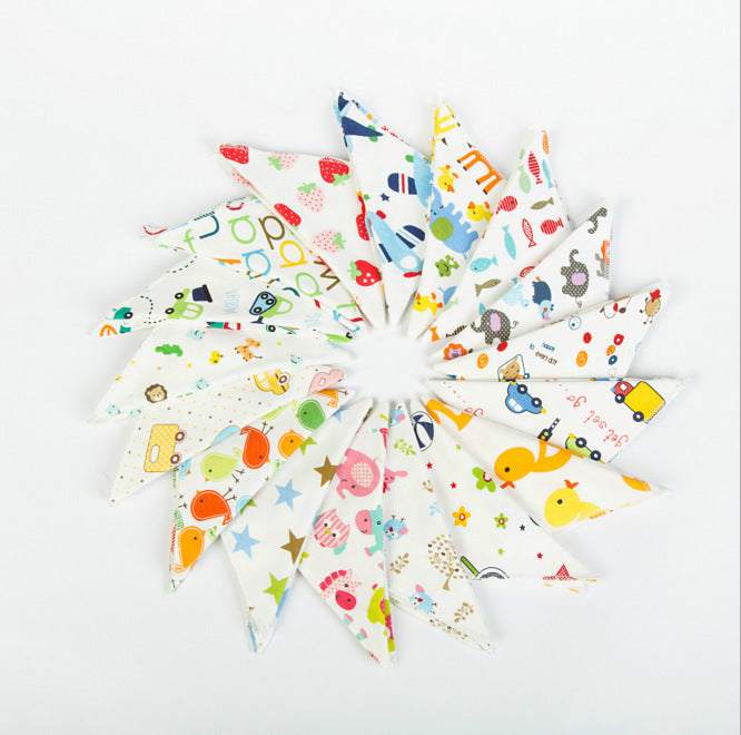 Children's Triangle Towel Baby Bib Saliva Towel Double-layer Cartoon Printing Double-sided Snap