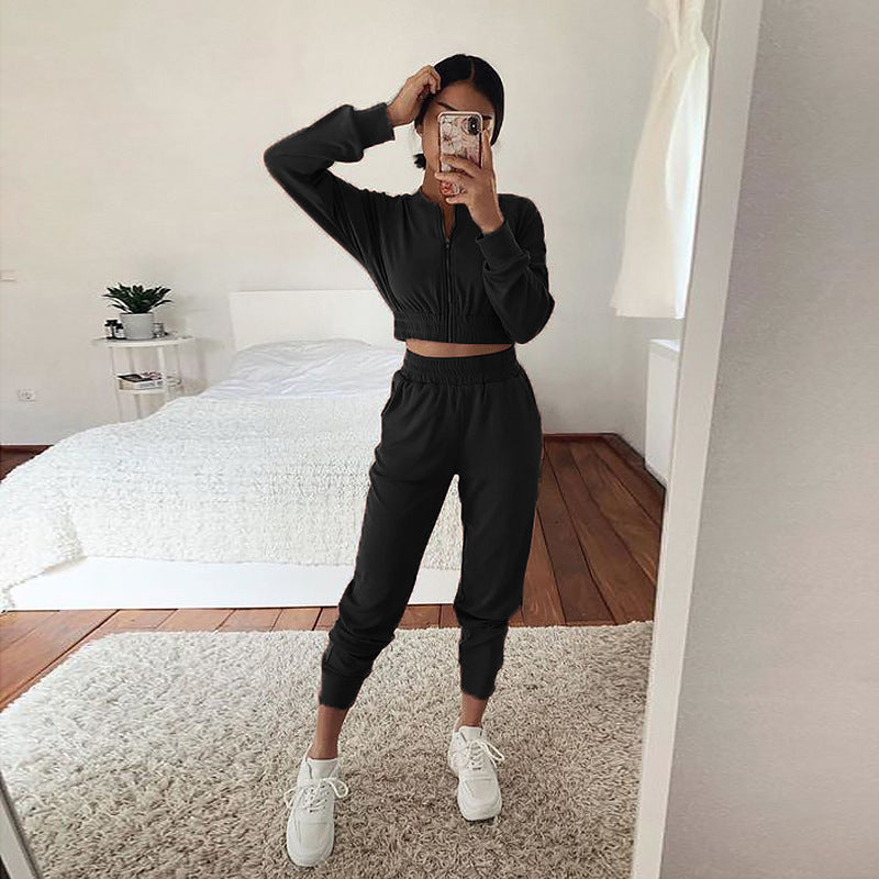 Women Long-Sleeved Zipper Casual Home Service Suit
