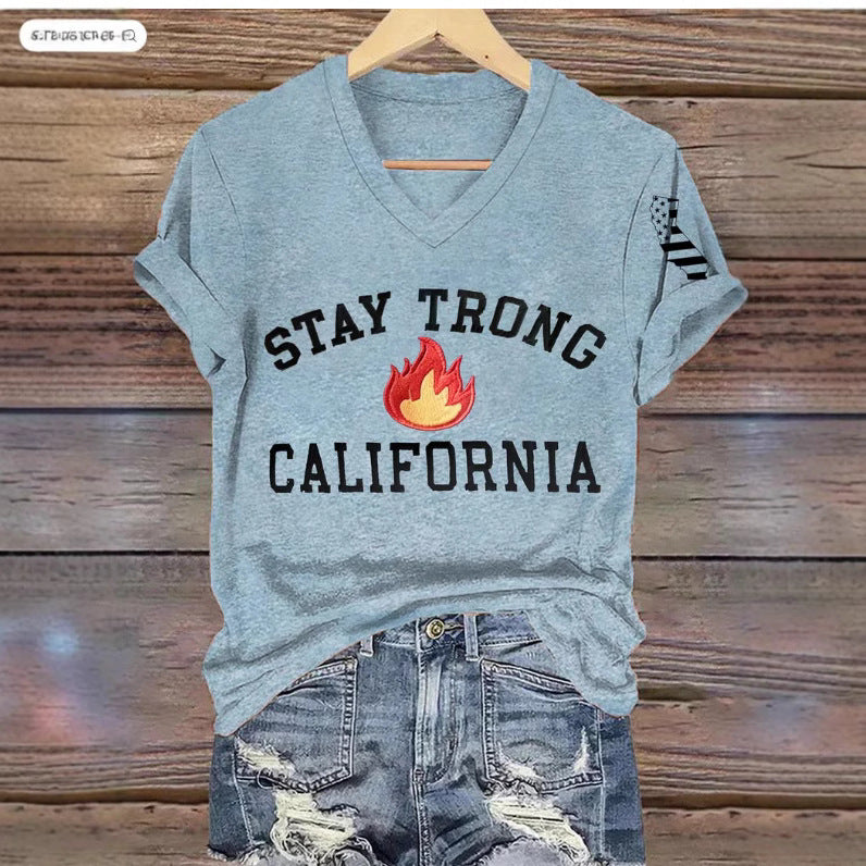 Women's V-neck Polyester T-shirt