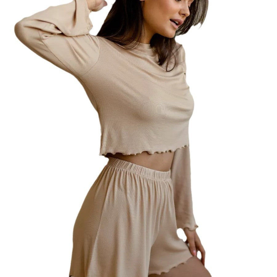 Long Sleeve Shorts Modal Autumn And Winter Round Neck Two-piece Homewear