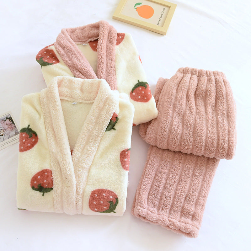 Home Wear Flannel Plus Size Women Winter Thickened Thermal Coral Fleece Suit