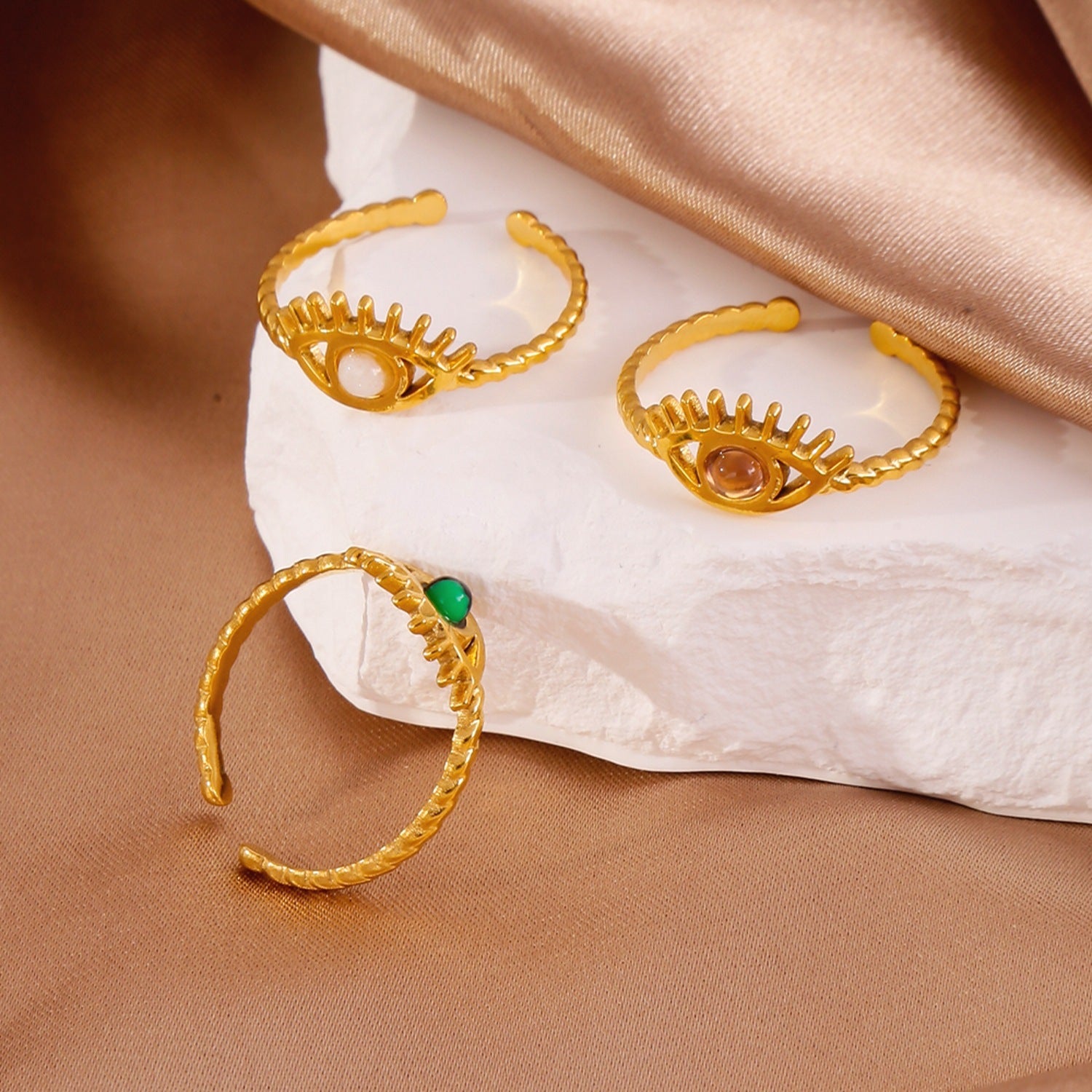 18K Gold Wisdom Eye Gemstone Inlaid Ring