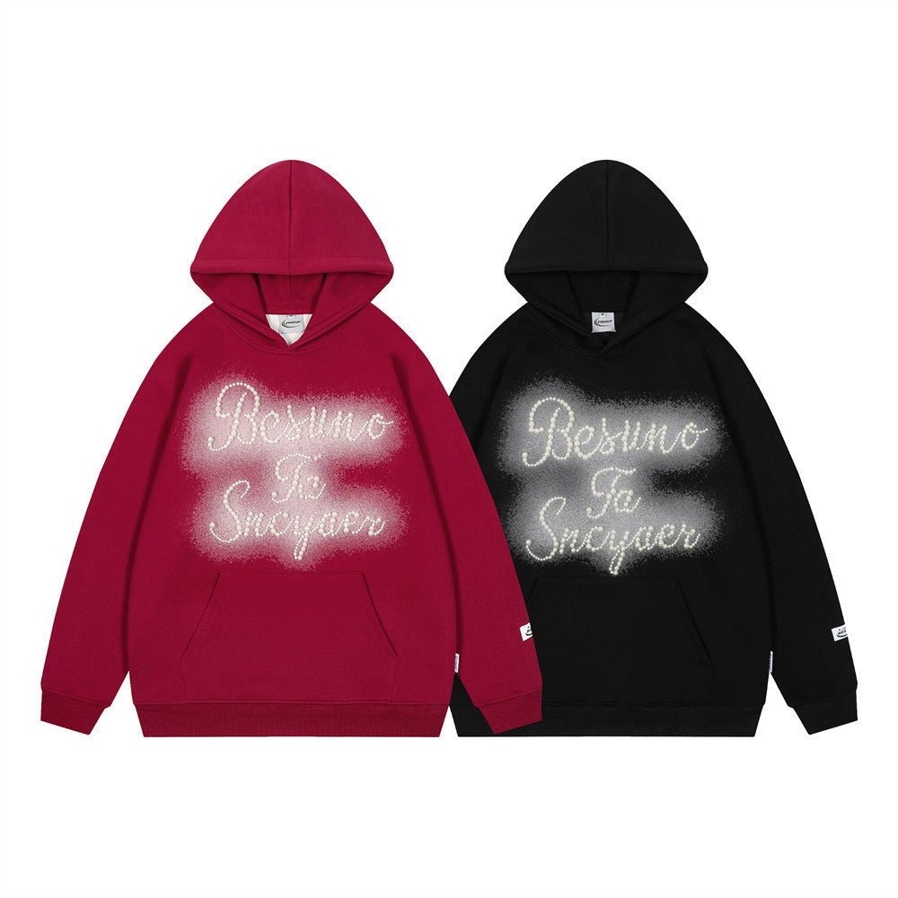 Letter Inkjet Printing Hooded Loose Sweater Men