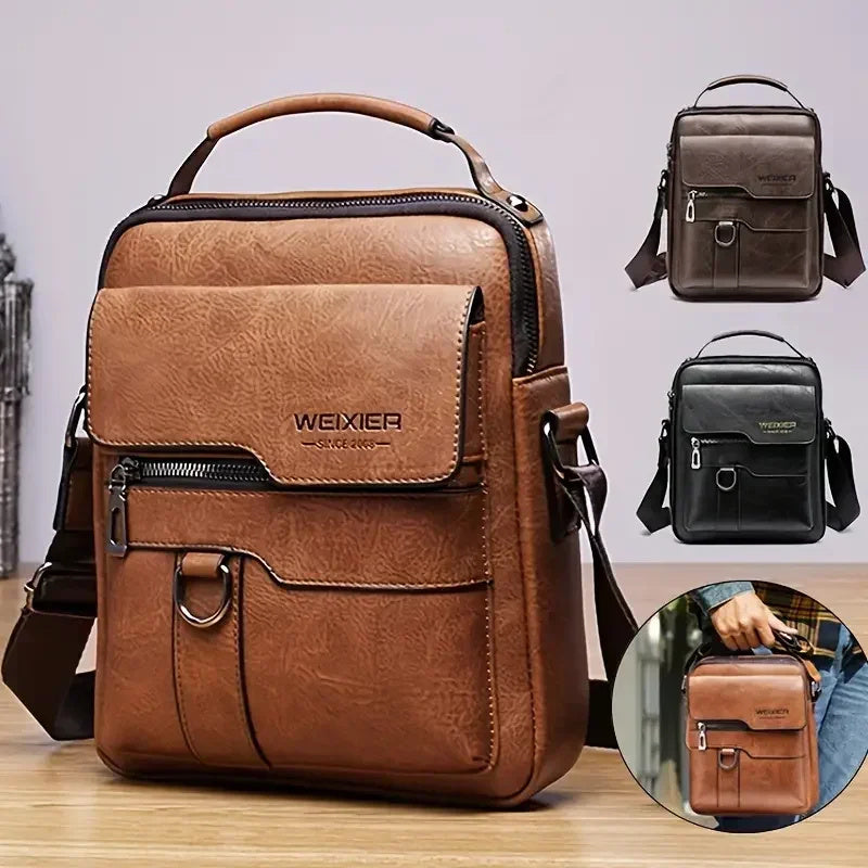 Popular Men's Messenger Bag One Shoulder Retro Business Backpack PU Leather Flaps Crossbody Bags Business Flap Male Solid Travel Bag