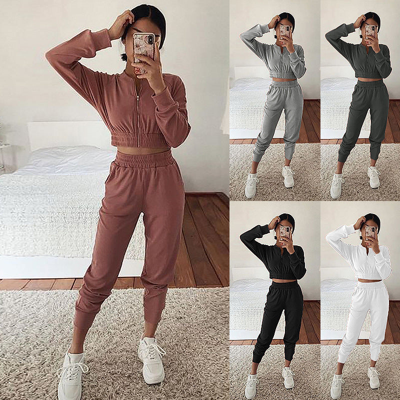 Women Long-Sleeved Zipper Casual Home Service Suit