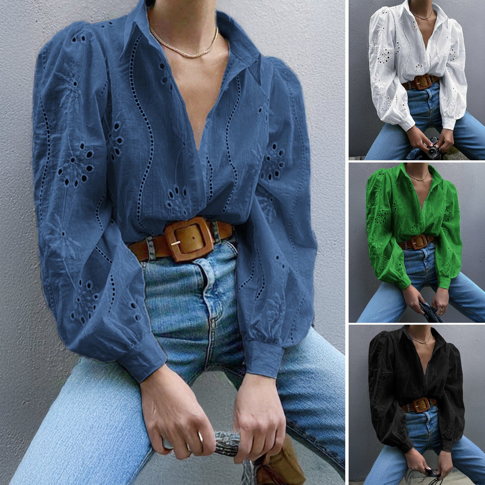 Casual Loose Fashion Hollowed-out Puff Sleeve Cardigan Top Women's Clothing