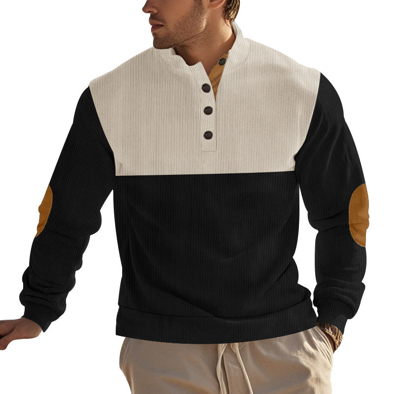 Men's Casual Button Half-open Stand Collar Coat Fashion Colorblock Sweater
