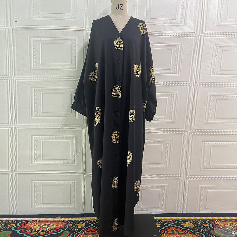 Personality V-neck Cardigan Robe Long Sleeve Dress