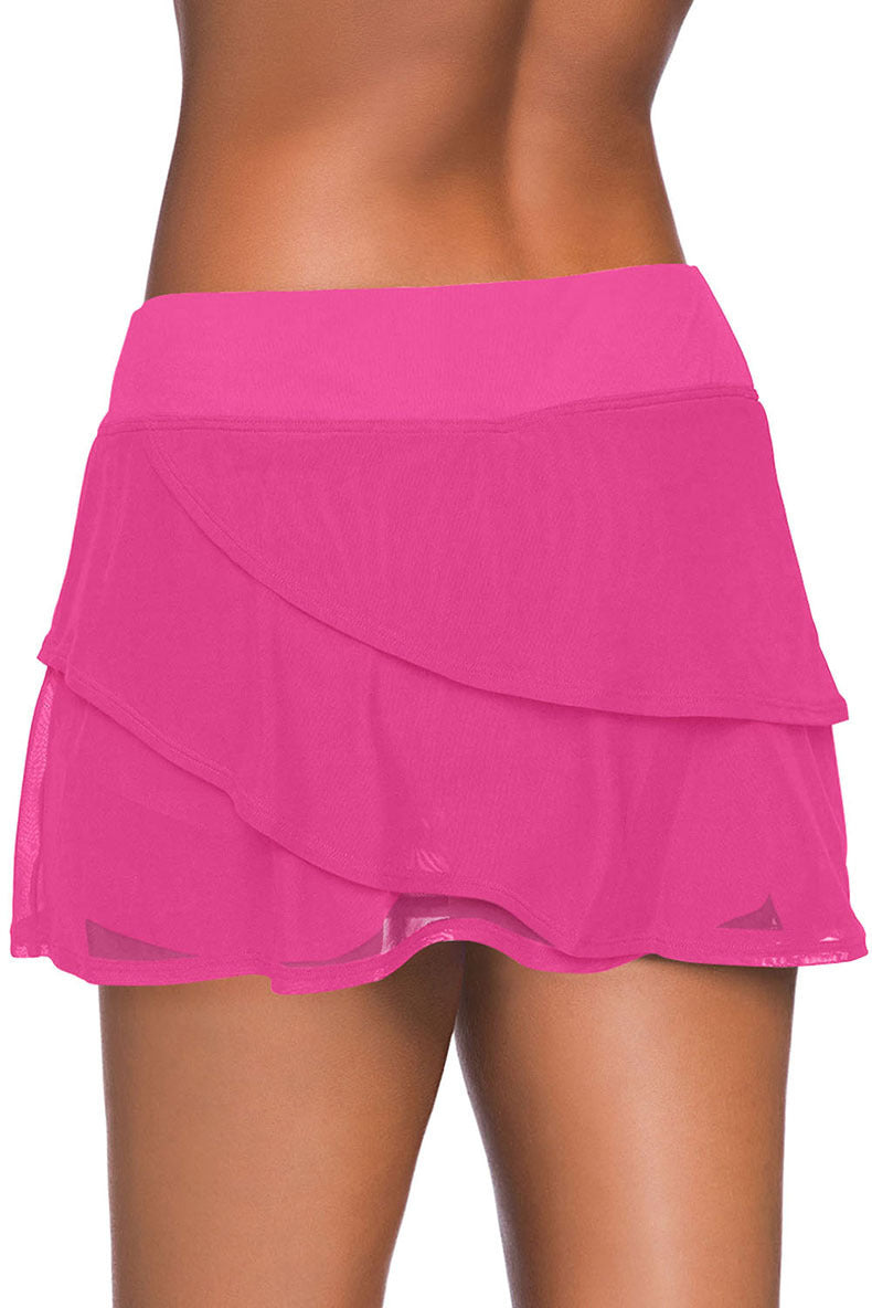Pure Color Ruffles High Waist Swimming Trunks For Women