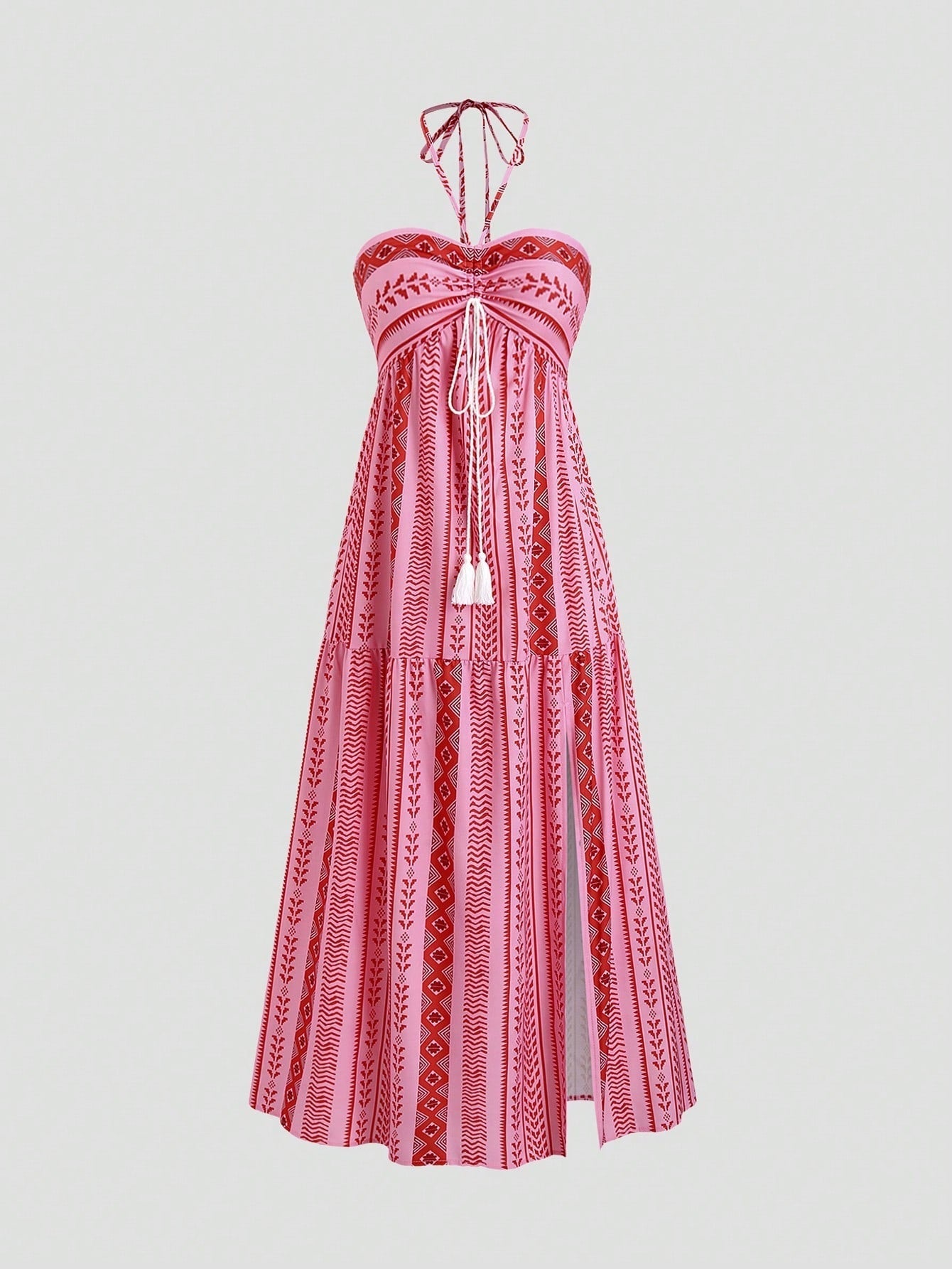 Split Sexy Printed Lace-up Tube Top Dress