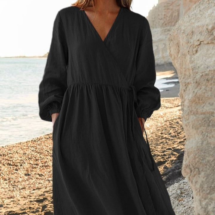 Solid Color Loose Cotton And Linen Dress