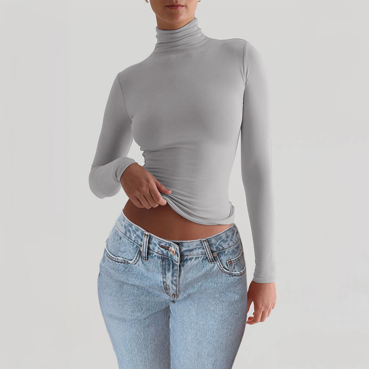 Women's Slim-fit Solid Color Knitted Base Long Sleeve Shirt