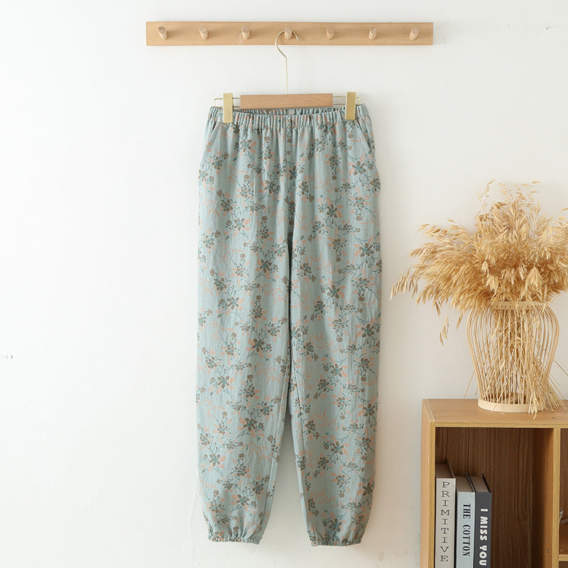 Spring And Autumn Yarn-dyed Pure Cotton Home Trousers For Women