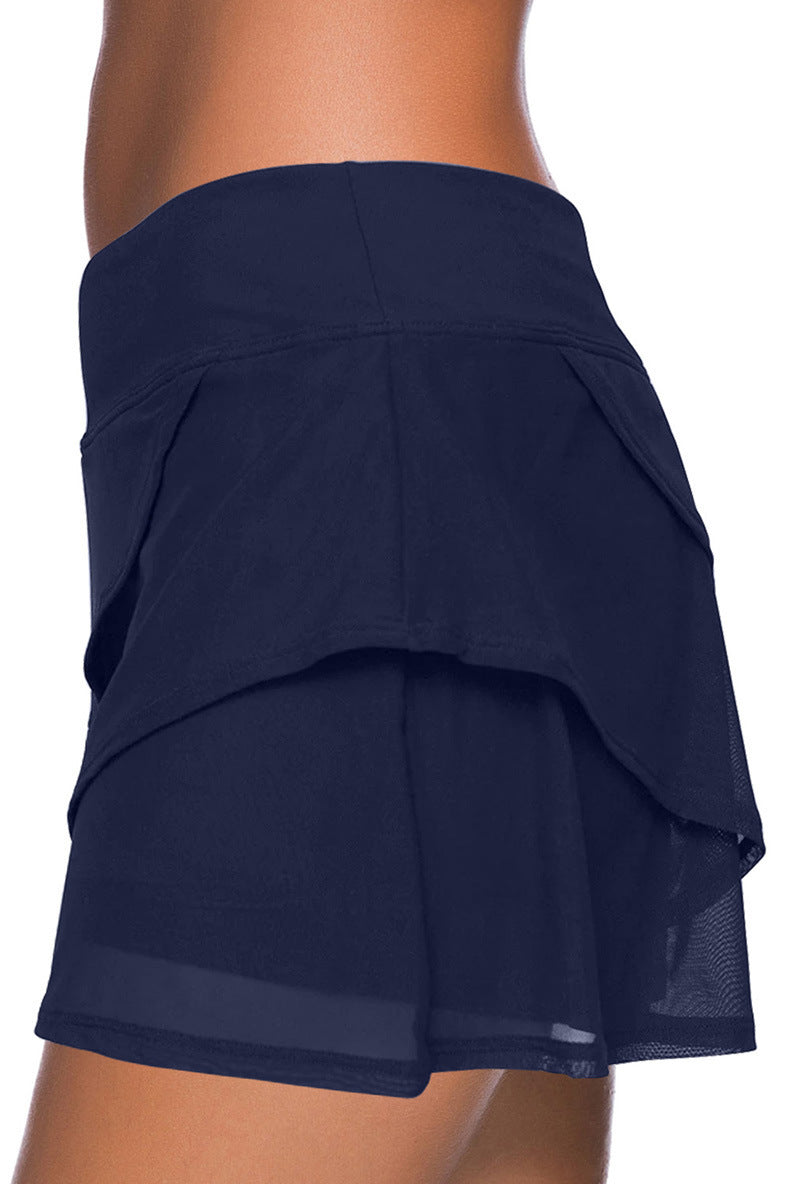 Pure Color Ruffles High Waist Swimming Trunks For Women