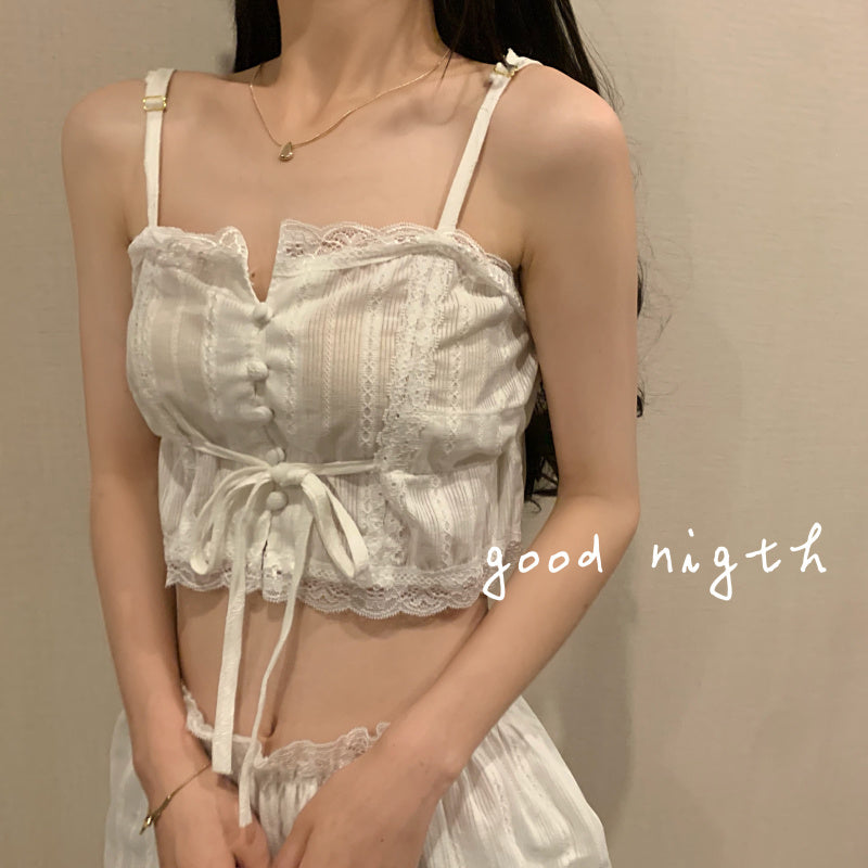 Lace Home Service Vest Suspender Pajamas Women Summer Thin Sexy Two-piece Suit Women