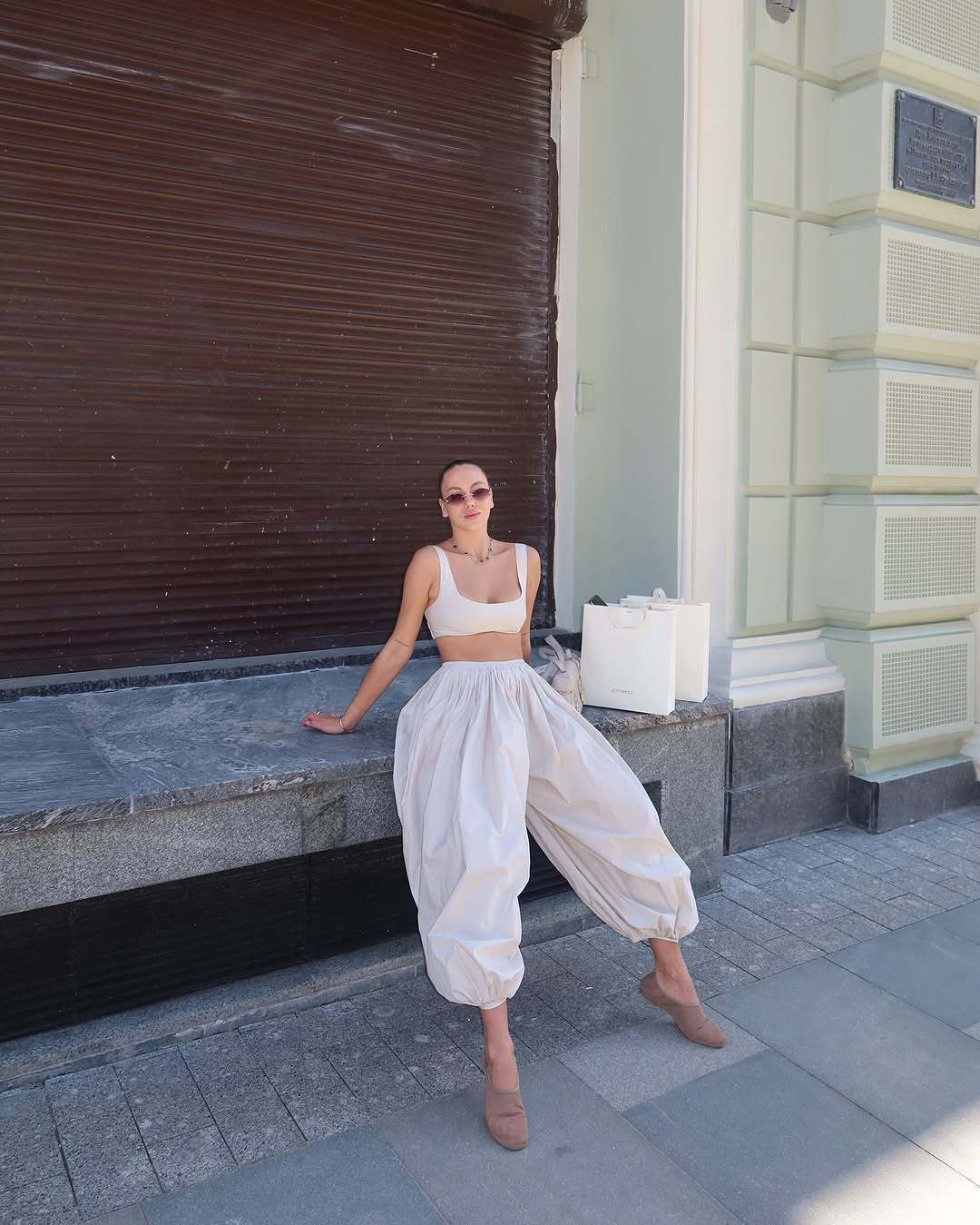 Loose Short Midriff Outfit Ankle-banded Knickerbockers Three-piece Set