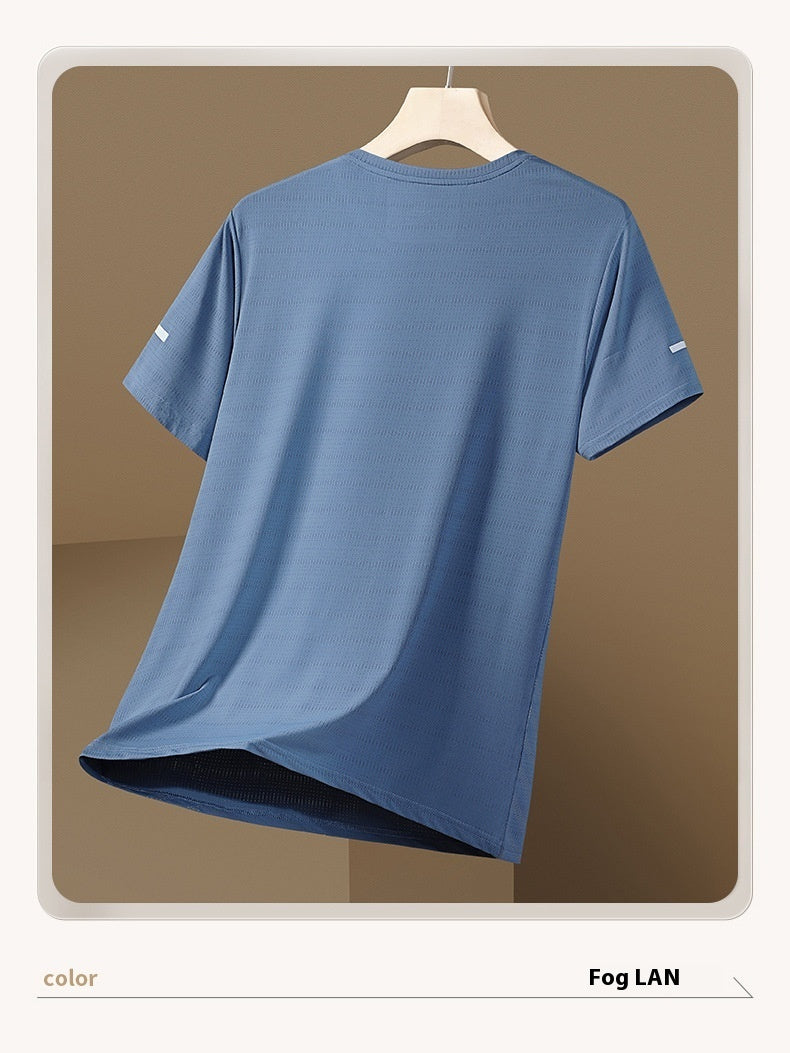 Ice Silk T-shirt Men's Round Neck Quick-drying Clothes Short Sleeve Thin Breathable