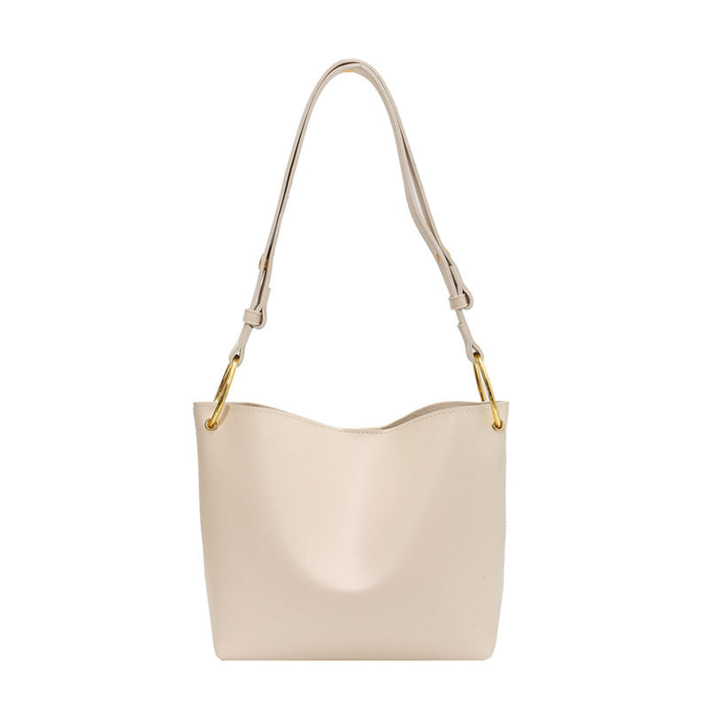 Leather Magnetic Buckle One-Shoulder Diagonal Bucket Bag