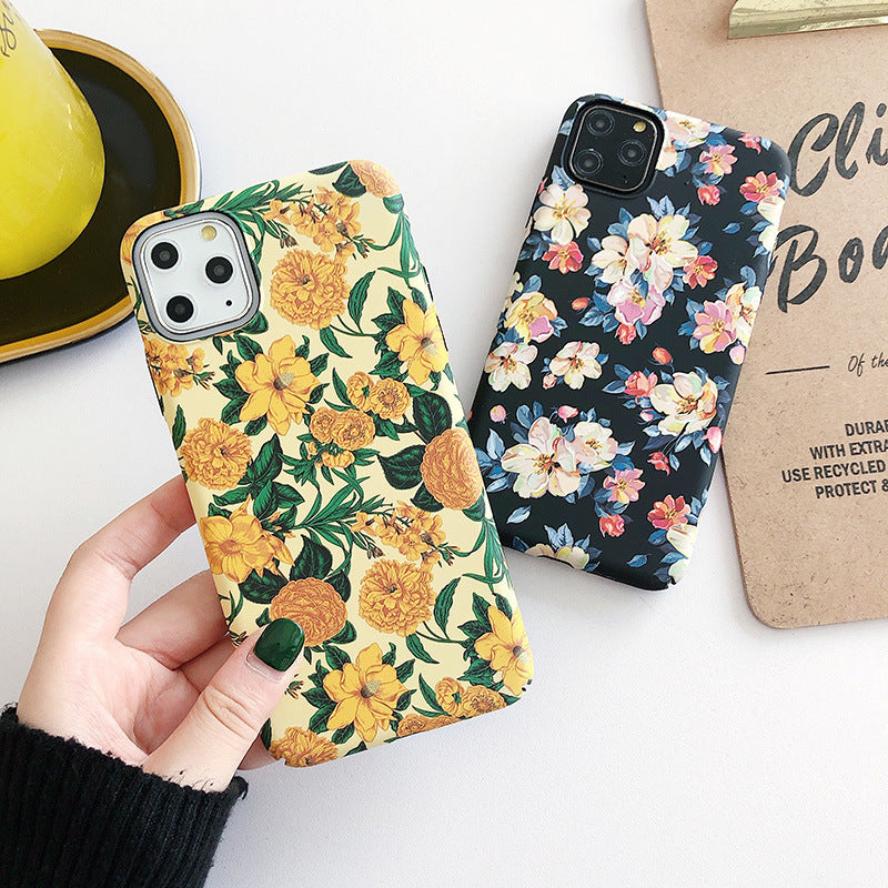 Oil painting flower phone case  ink flower frosted luminous skin feel hard shell