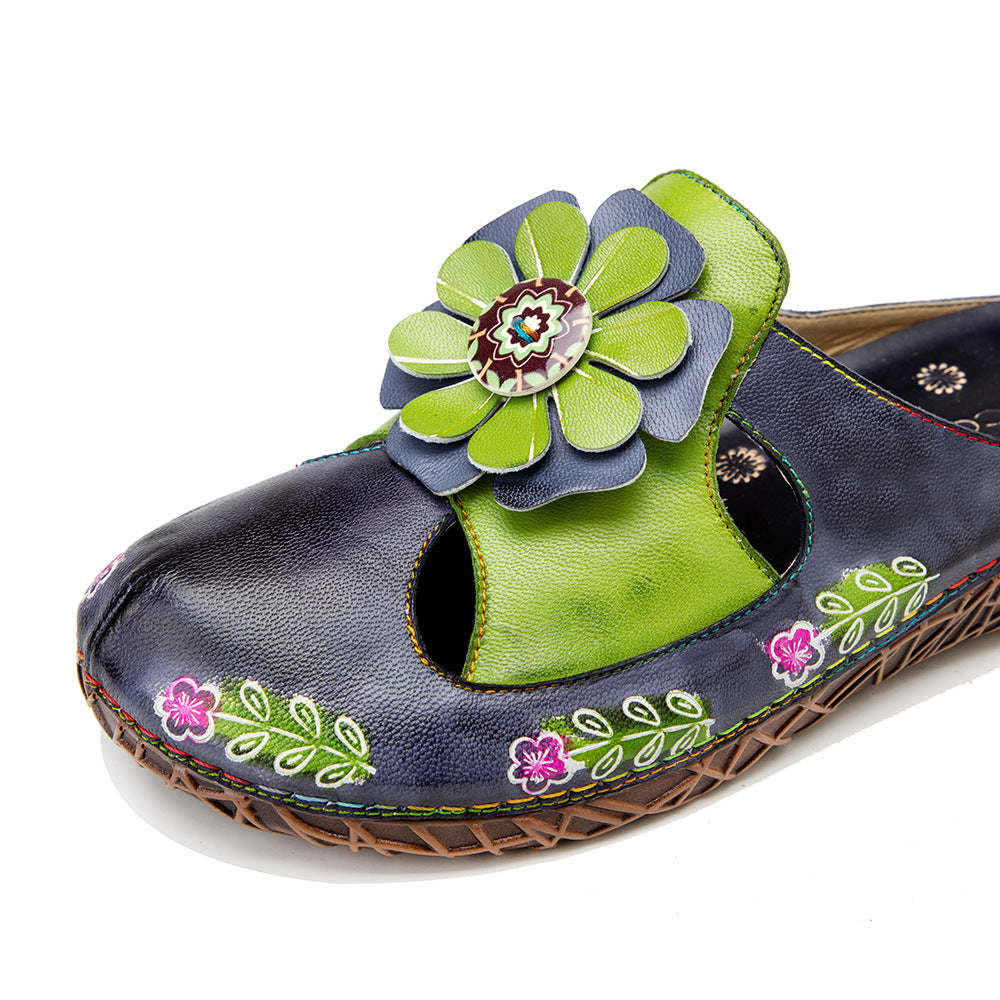 European And American Flat Bottom Flower Daily Home Leisure Half Slippers Women