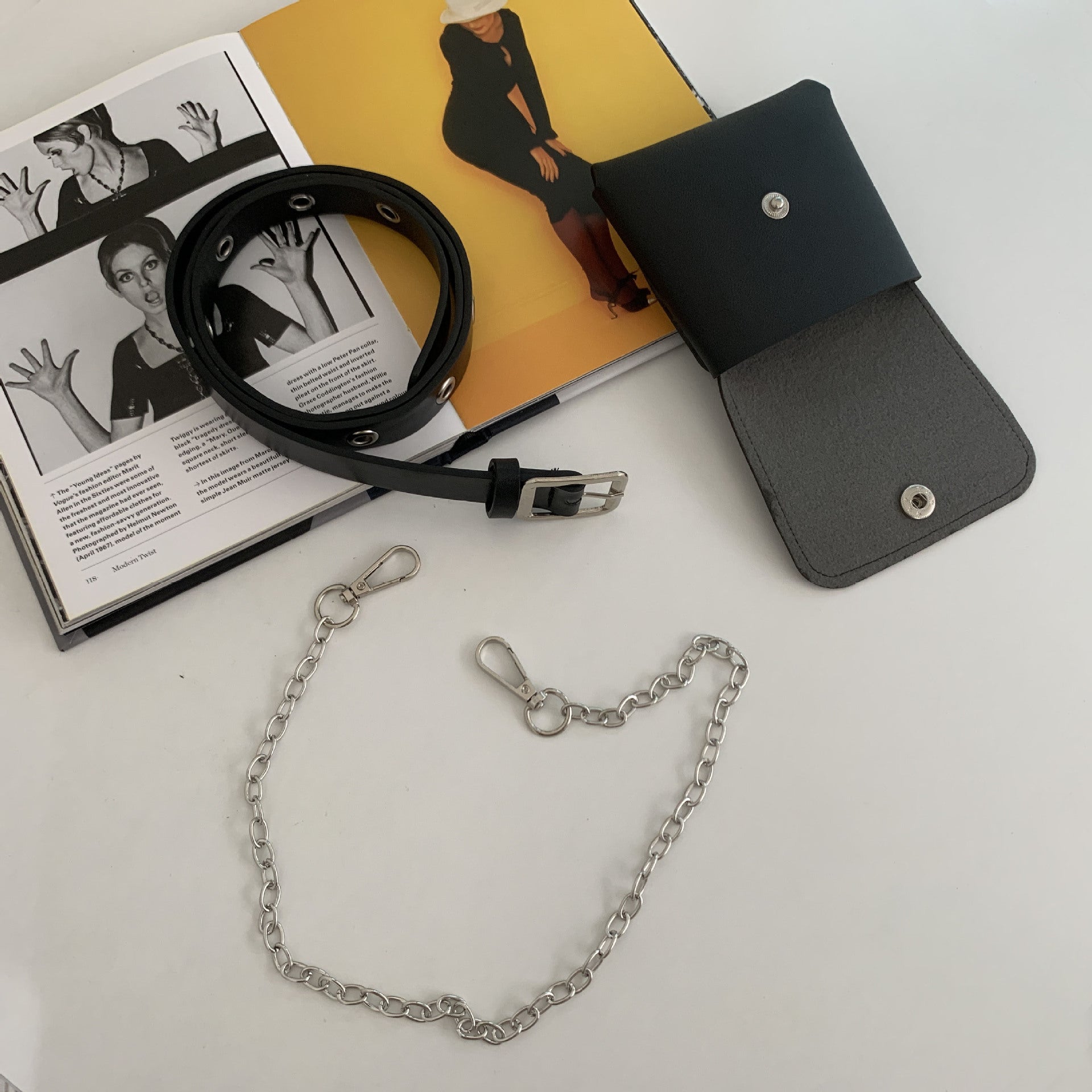 Fashion Punk Style Concave Chain Belt Belt Bag Set