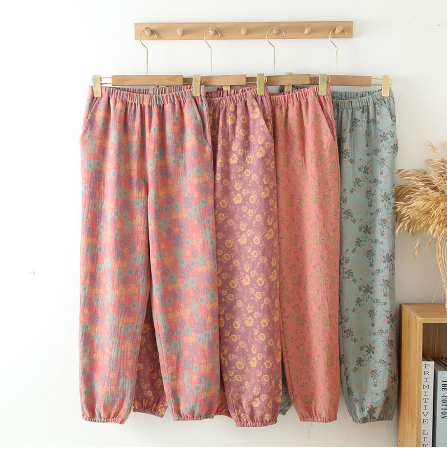 Spring And Autumn Yarn-dyed Pure Cotton Home Trousers For Women