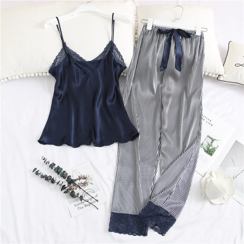 Lace sling stripe home service suit women