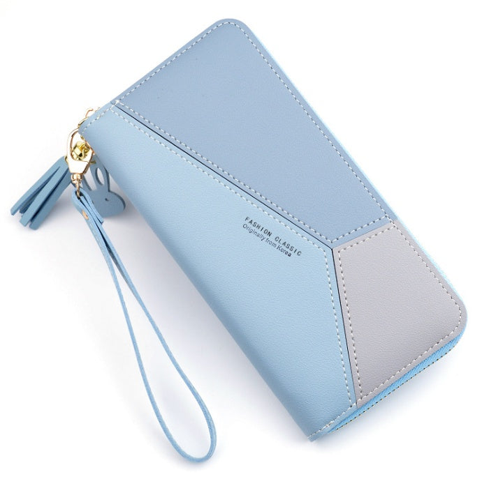 Stitching contrast color short wallet fringe zipper multi-card position purse