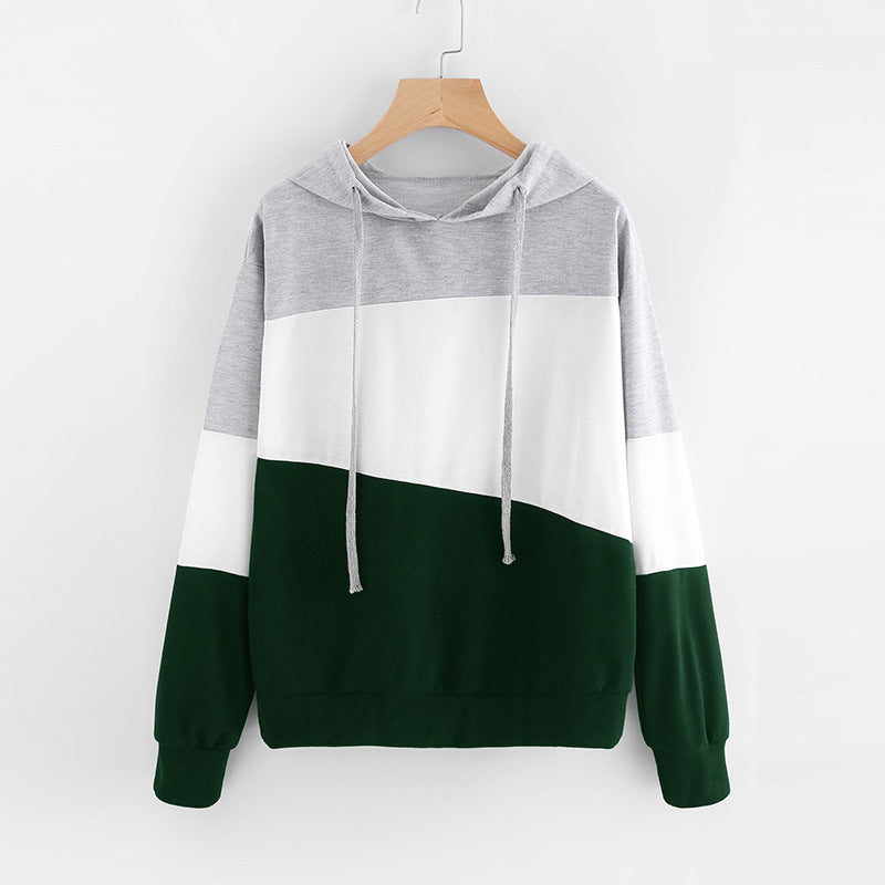 Women's Sweater Stitching Color Hooded Long-Sleeved Top