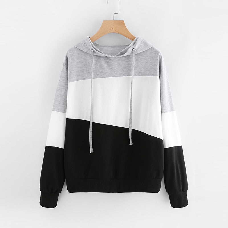 Women's Sweater Stitching Color Hooded Long-Sleeved Top